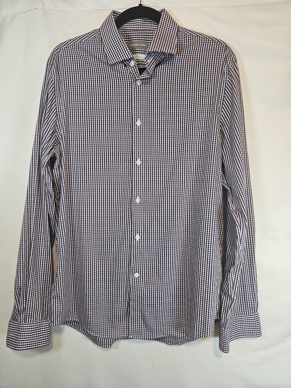 Michael Kors Men's Navy and White Micro-Gingham Dress Shirt